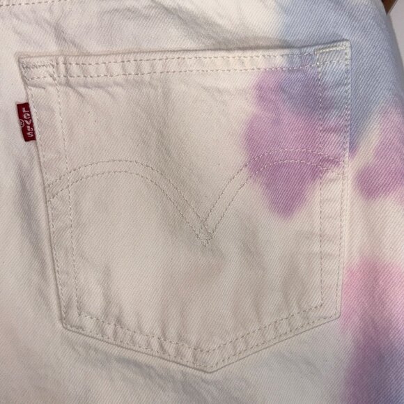 Levis 501 Jeans Unisex W31 L30 White Cotton Tie-Dye Button Fly Straight Fit - Picture 3 of 11